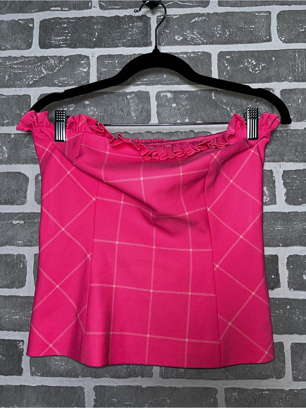 Trina Turk Pink Strapless Bustier Top Windowpane Plaid Barbiecore - Picture 2 of 7